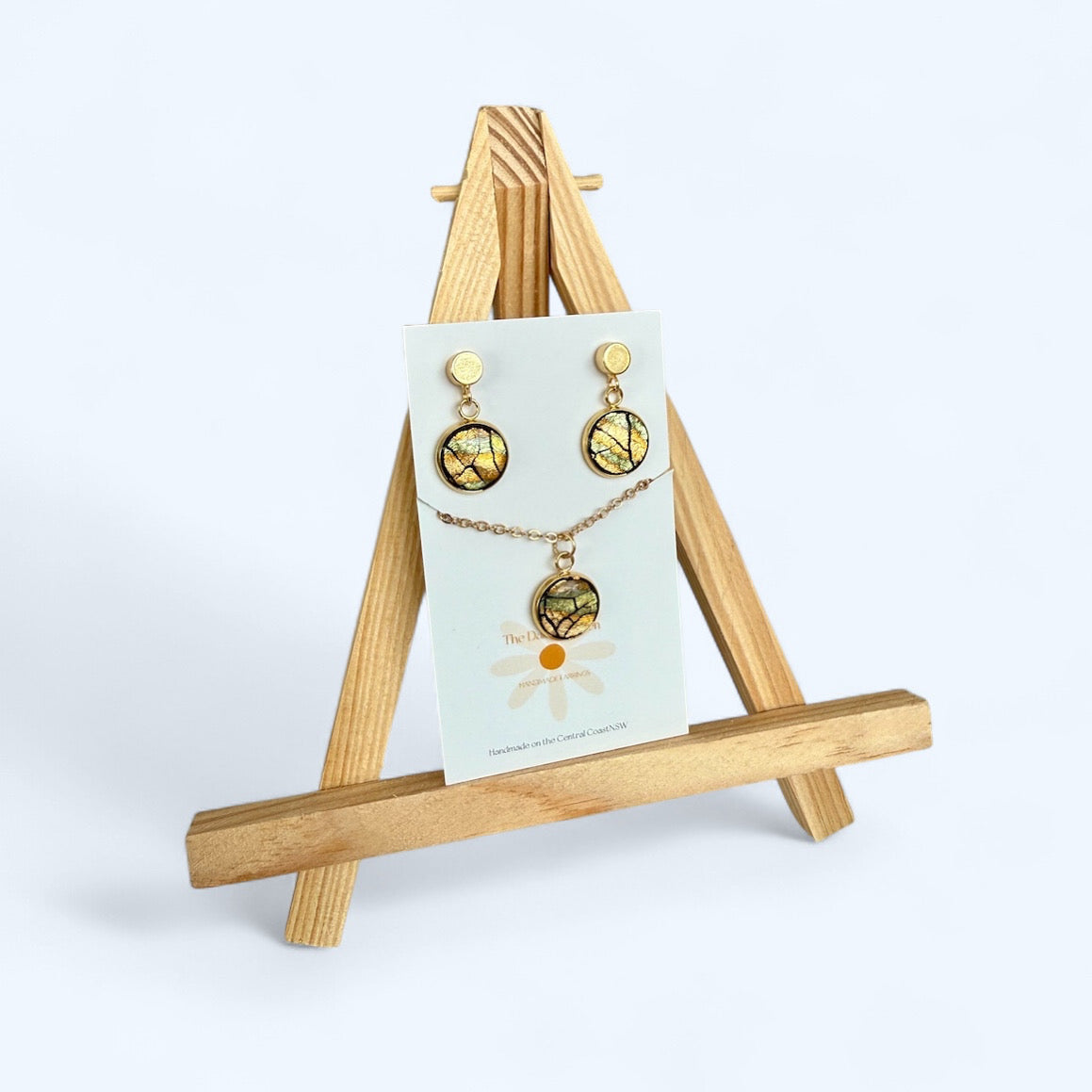 Cracked Faux Opal Earring and Necklace Set