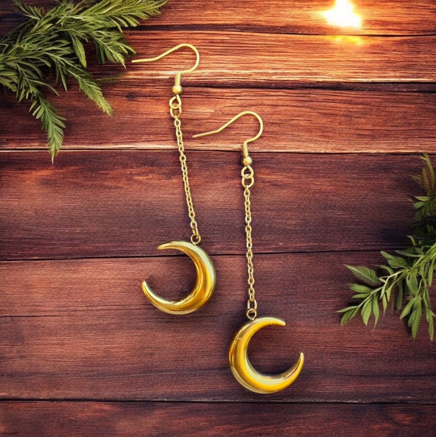 Brass Moon Chain Dangles