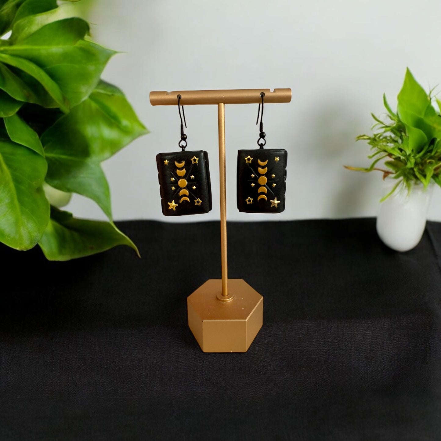 Moon and Stars Tiny Spell Book Earrings